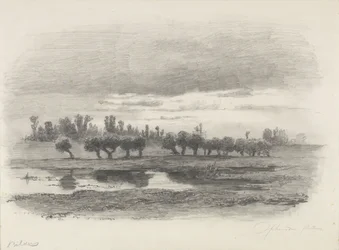 Ansicht über die Auen bei Opheusden in der Betuwe, Zeichnung